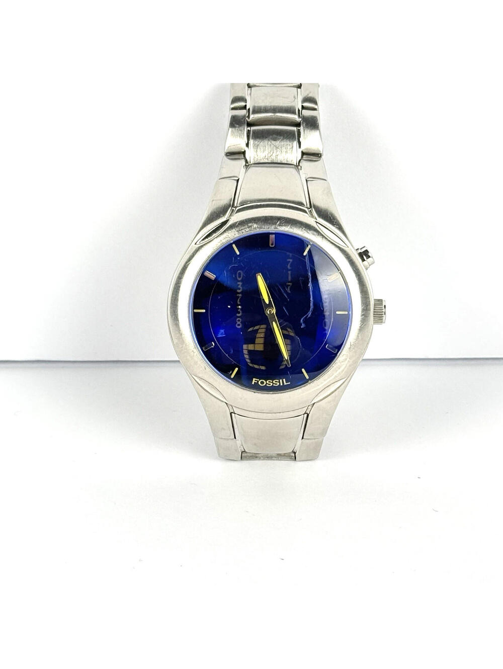 Fossil Big Tic Matrix Animated JR-8623 Silver Quartz Analog 39mm Watch 7" RARE
